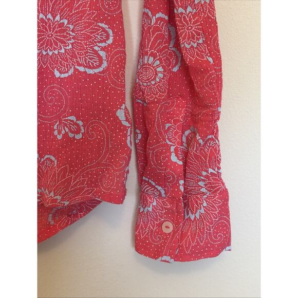 Carve Designs Coral Salmon Gauzy Floral Dot Popover Shirt Blouse Womens Small - Picture 4 of 7